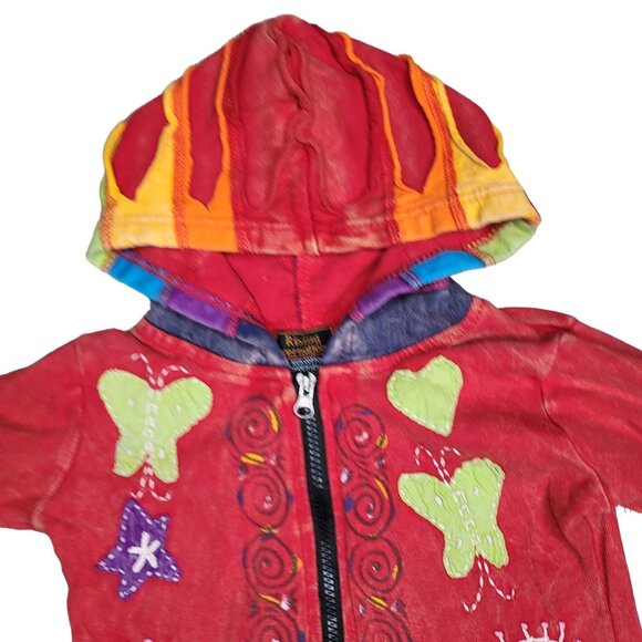 Rising International Kid Rainbow Patchwork Hoodie Jacket Peace Signs Butterflies - Picture 3 of 6